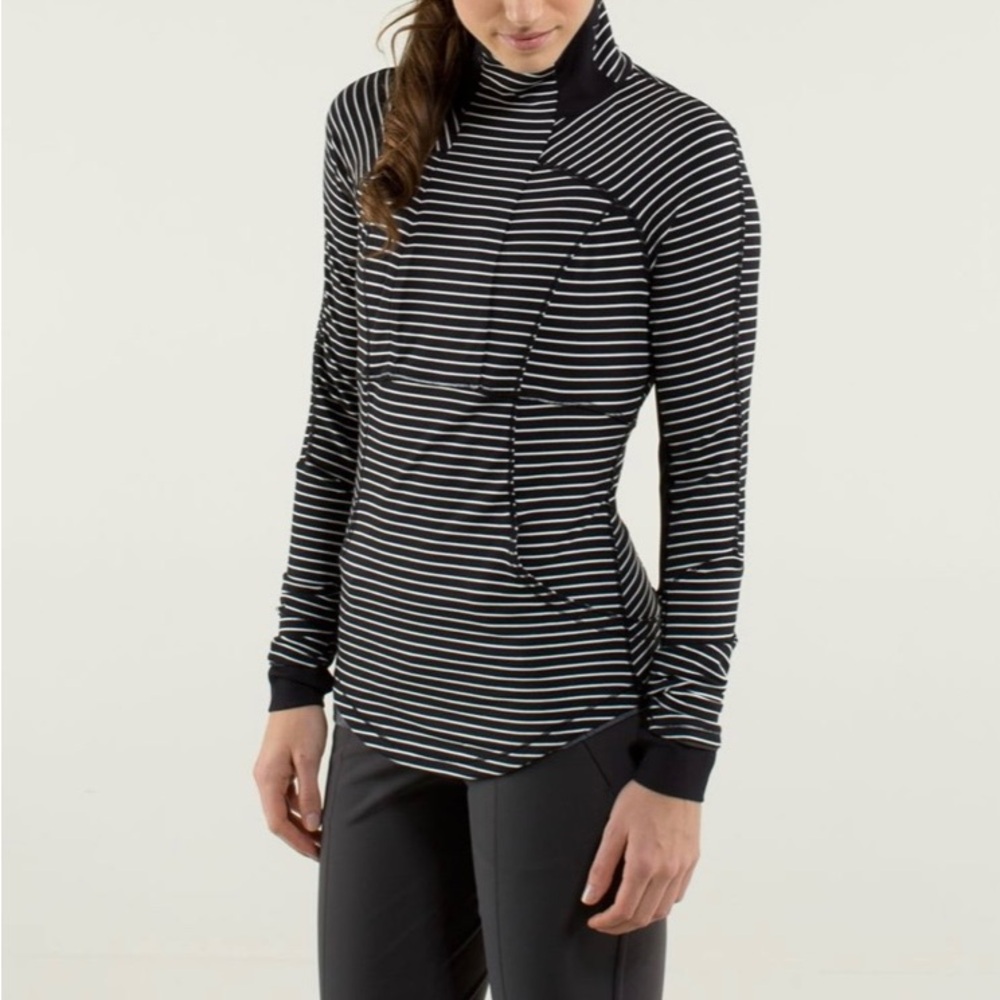 Lululemon Size 4 Base Runner 1/2 Zip Pullover Parallel Stripe Black White Rulu